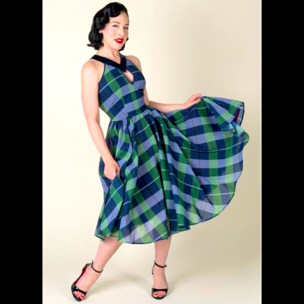 Tailor & Twirl Blue and Green Plaid Dress